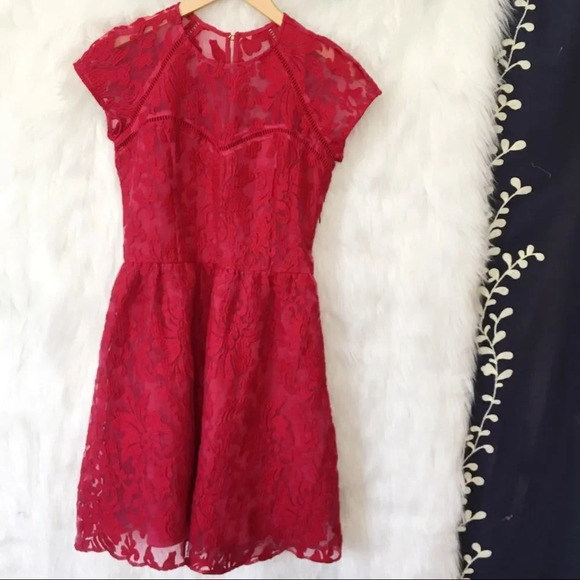 DOLCE VITA Windsor Red Organza Lace Sweetheart Mini Dress - Picture 2 of 7
